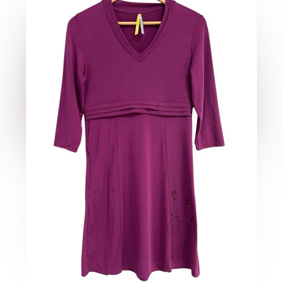 Lole Women’s Purple/Pink Wool Blend 3/4 Sleeve A-Line Dress Baselayer Gorpecore - Picture 1 of 8